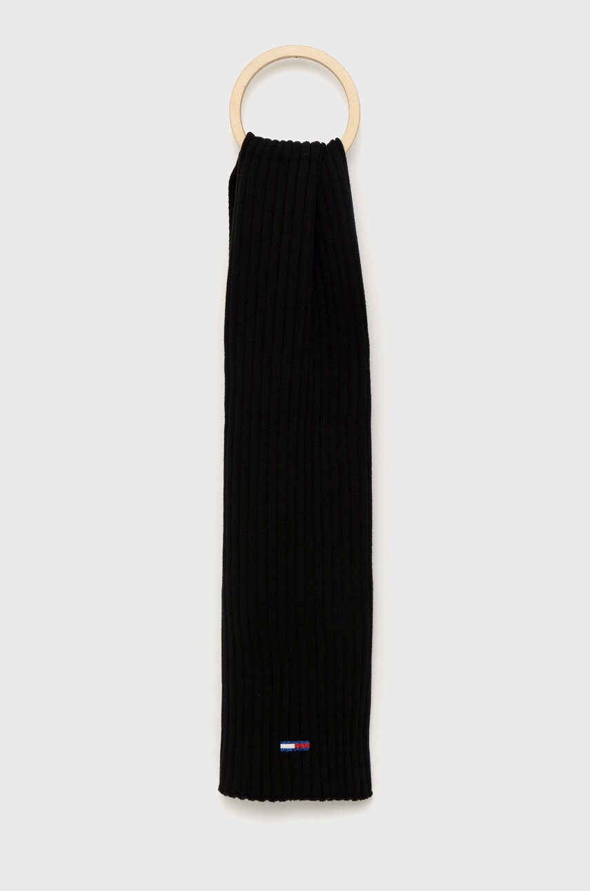 Tommy jeans fular femei, culoarea negru, neted