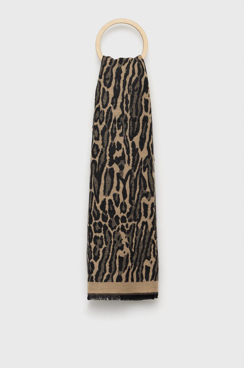 Morgan szalik z domieszką wełny kolor beżowy wzorzysty
