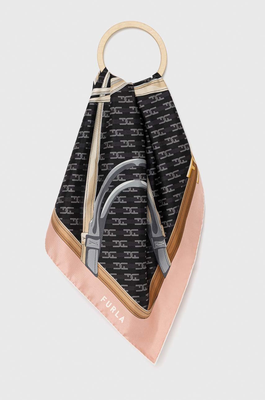 

Копринен шал Furla в черно с десен, Черен