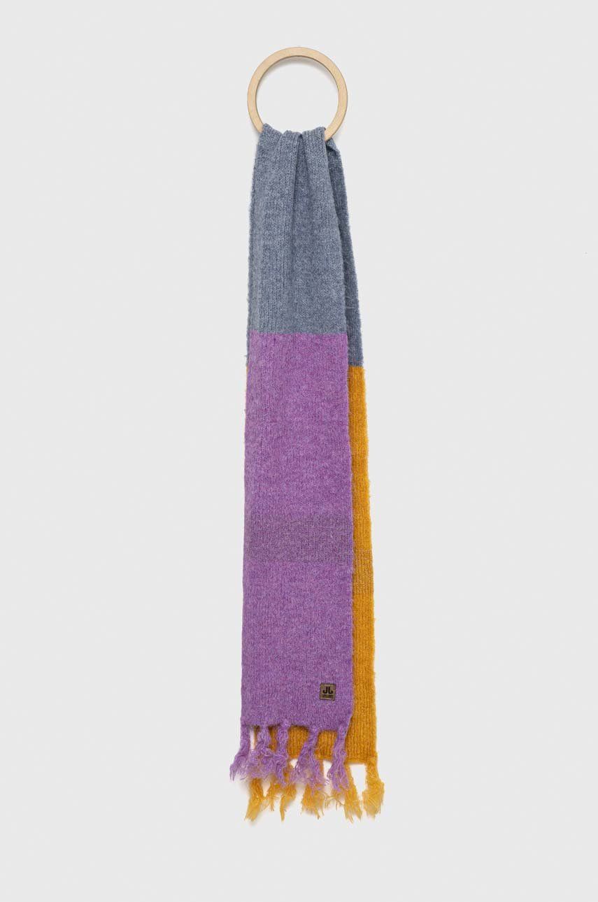 Šátek z vlněné směsi Jail Jam fialová barva, vzorovaný - fialová -  51 % Akryl