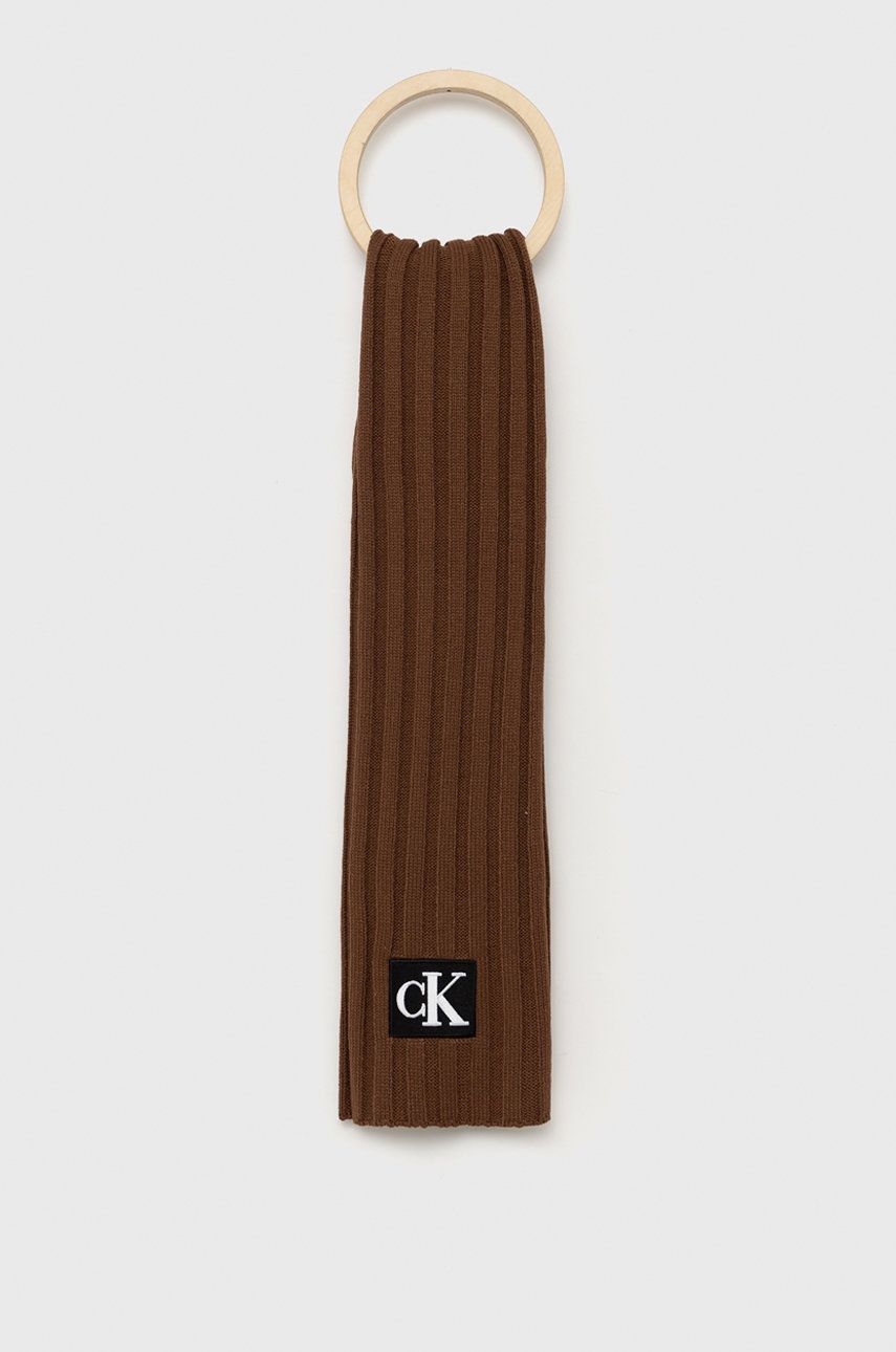 Dětská šála Calvin Klein Jeans hnědá barva, s aplikací - hnědá -  100% Akryl