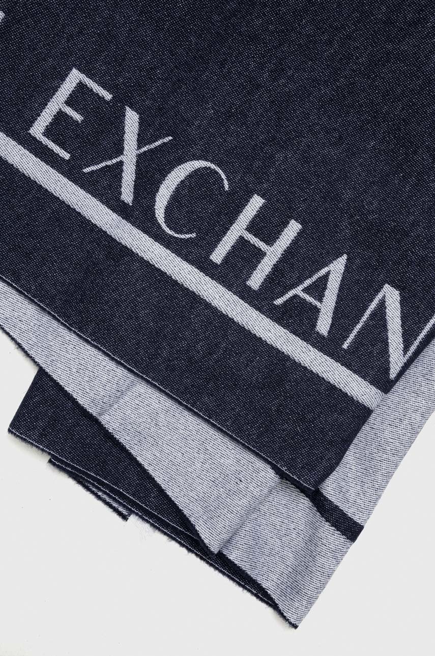 

Шерстяная шаль Armani Exchange цвет синий узорный