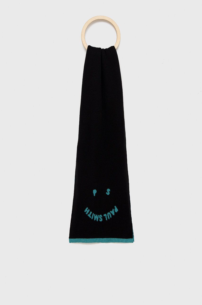 Šátek z vlněné směsi PS Paul Smith černá barva, vzorovaný - černá -  70% Bavlna