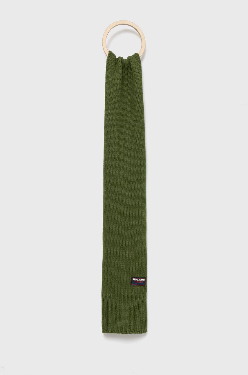 Levně Šátek z vlněné směsi Pepe Jeans zelená barva, hladký