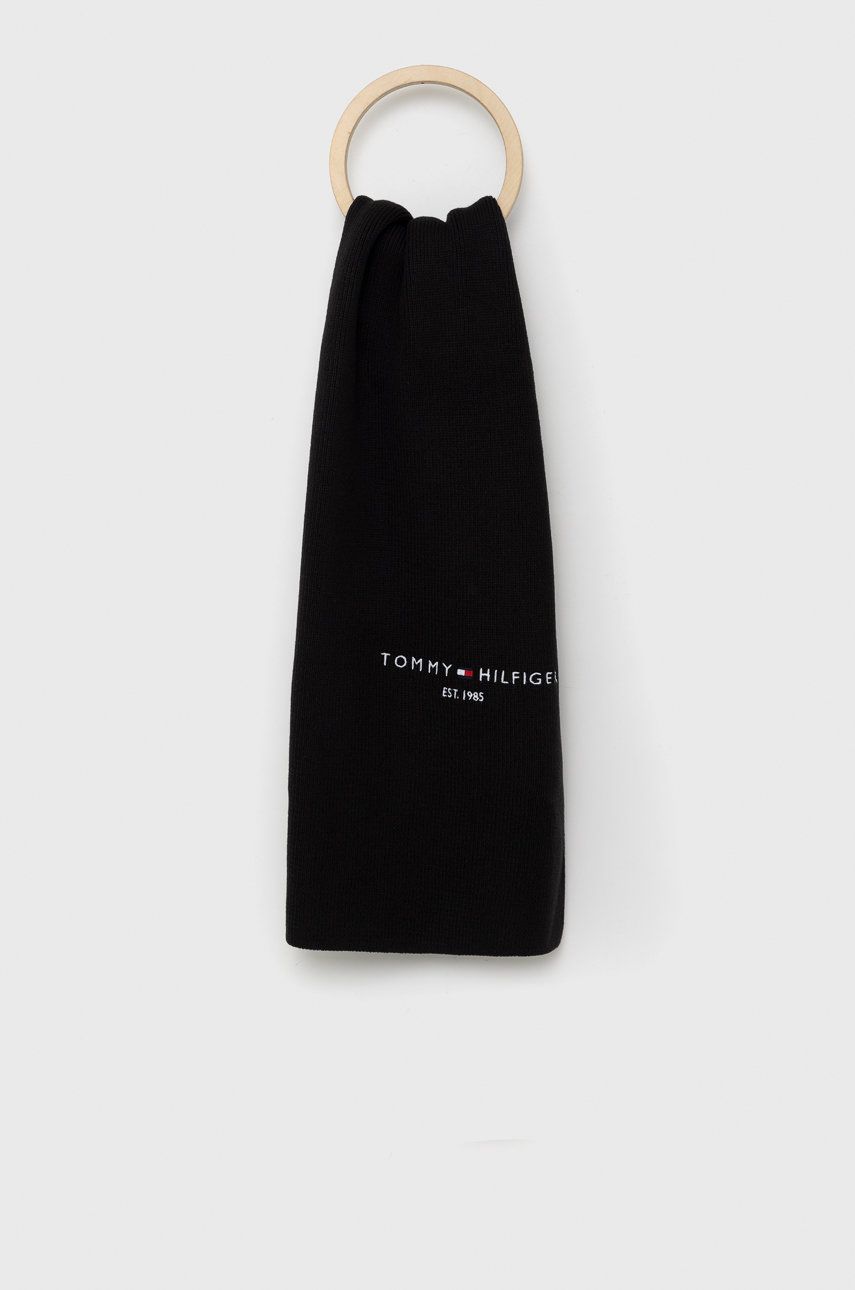 Levně Bavlněný šátek Tommy Hilfiger černá barva, hladký