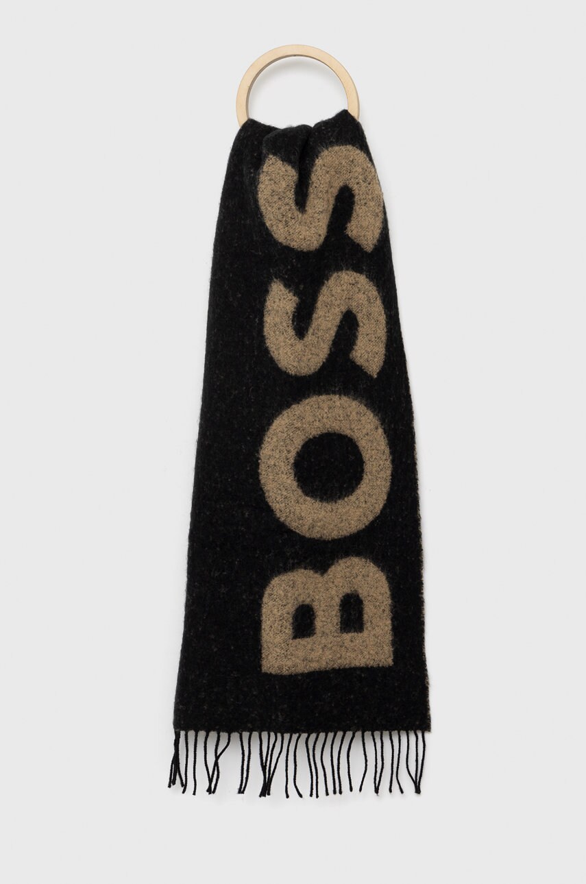 Boss esarfa din amestec de lana culoarea negru