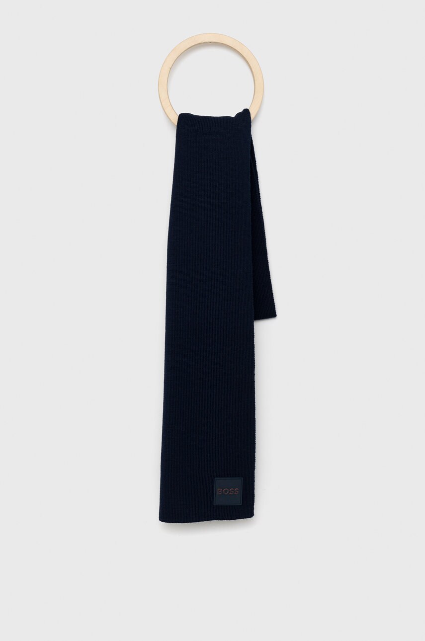 Boss esarfa de lana boss casual culoarea albastru marin, neted