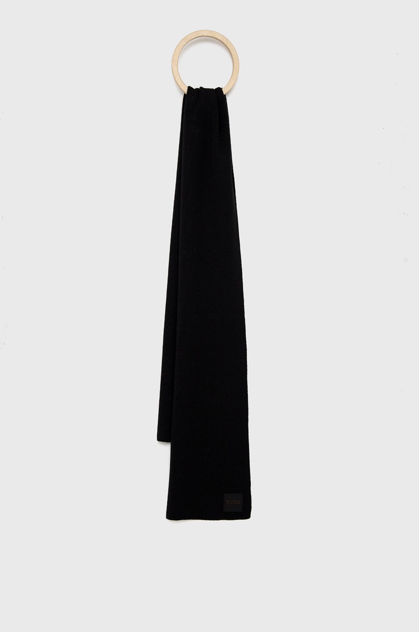 Boss esarfa de lana boss casual culoarea negru, neted