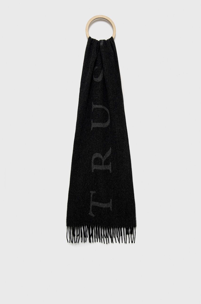 Trussardi esarfa de lana culoarea negru, cu imprimeu answear.ro
