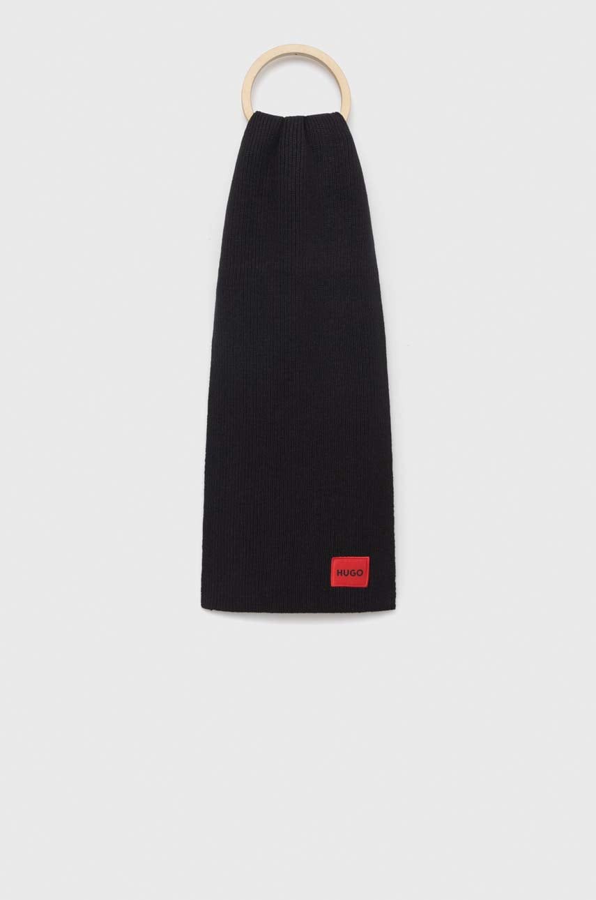 Hugo esarfa de lana culoarea negru, neted