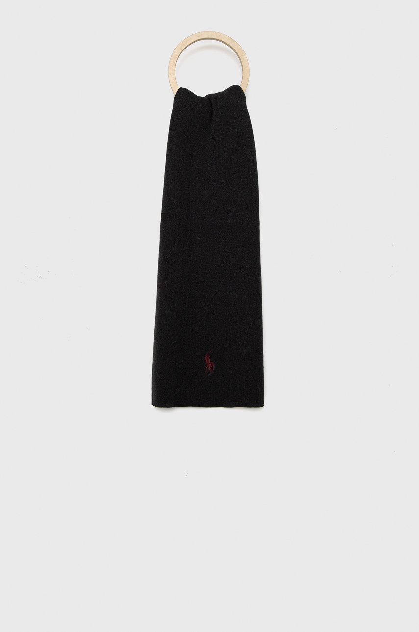 

Памучен шал Polo Ralph Lauren в сиво с изчистен дизайн, Сив