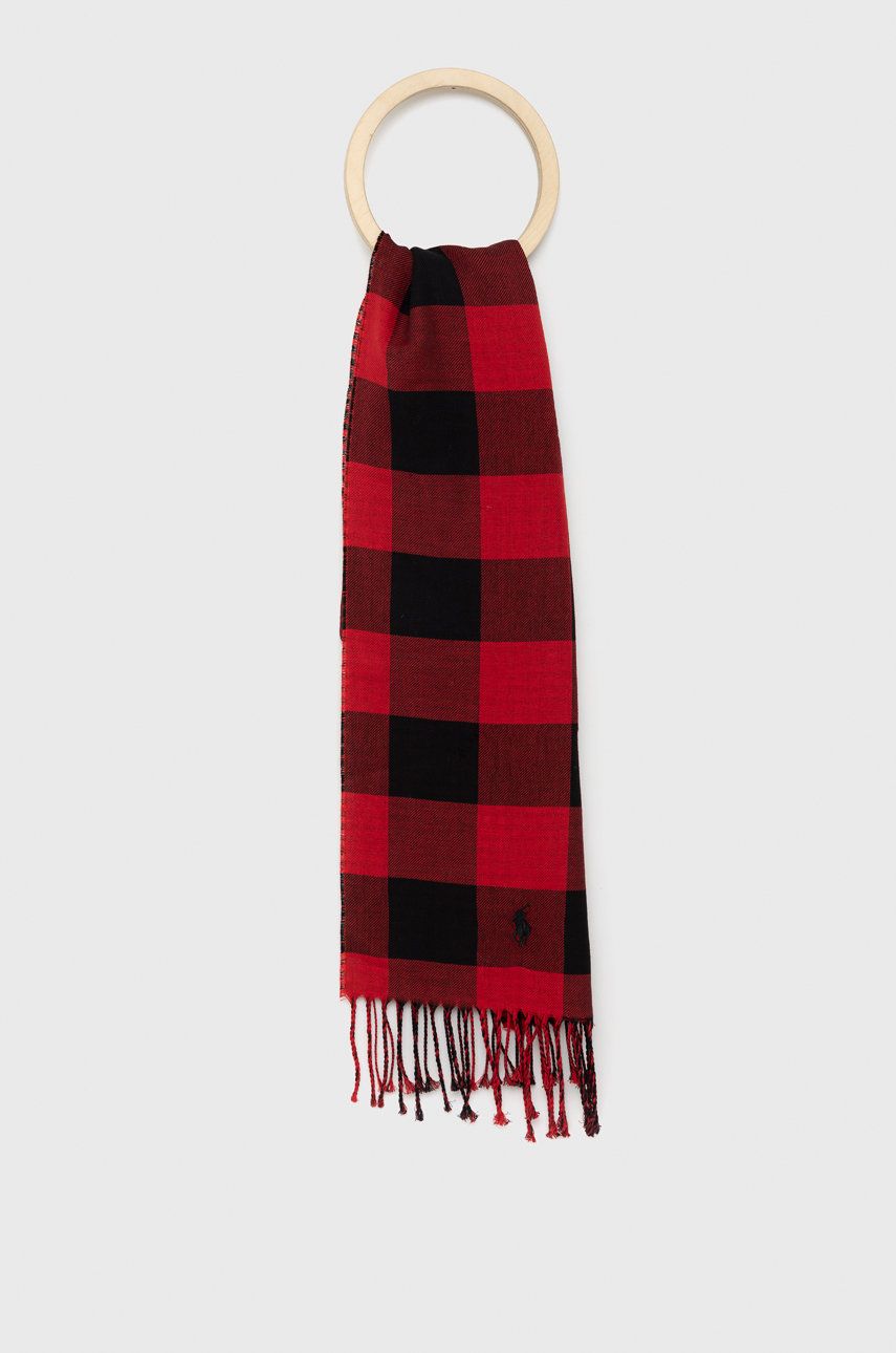 Levně Oboustranný bavlněný šátek Polo Ralph Lauren červená barva