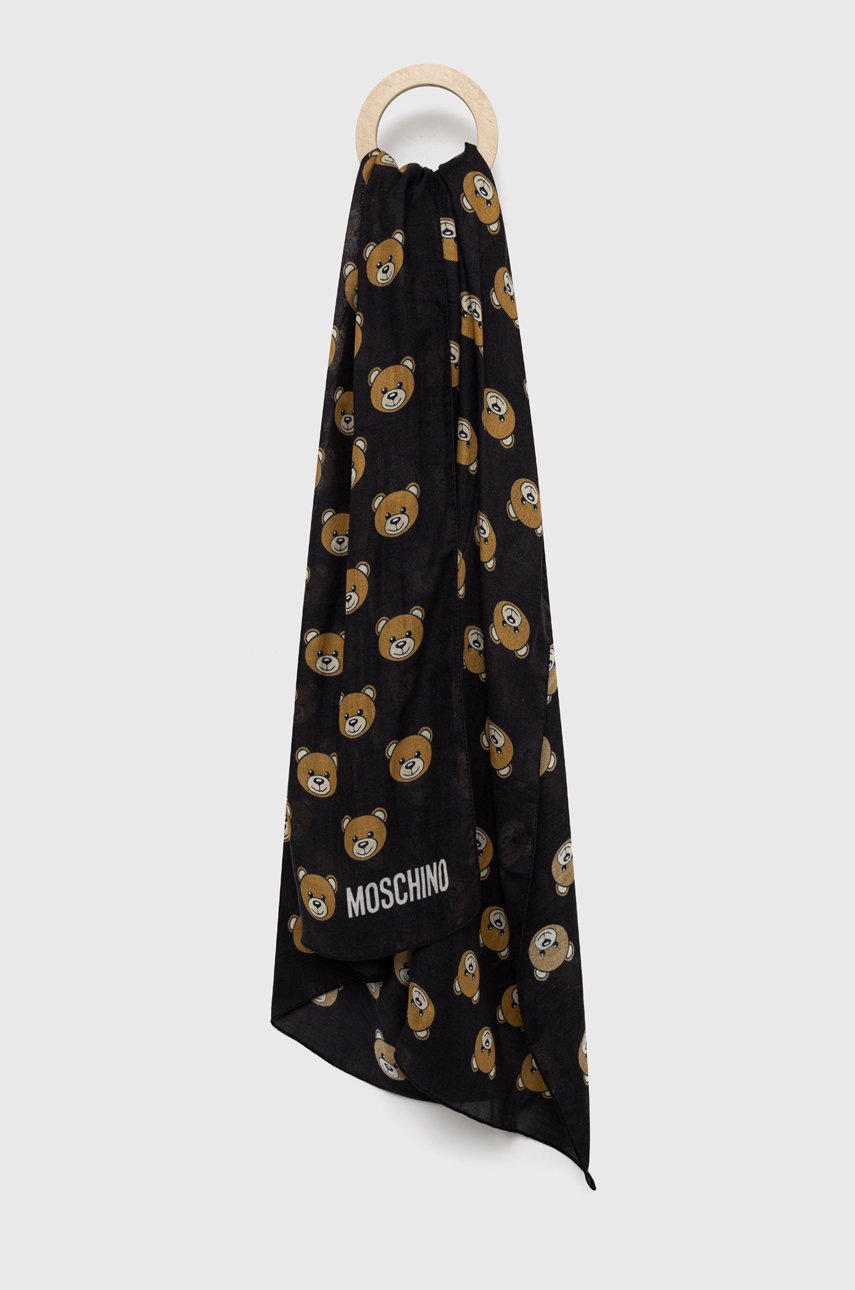 

Шал с кашмир Moschino в черно с десен, Черен