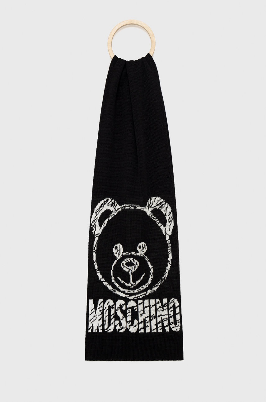 vlnena-sala-moschino-cerna-barva-s-potiskem