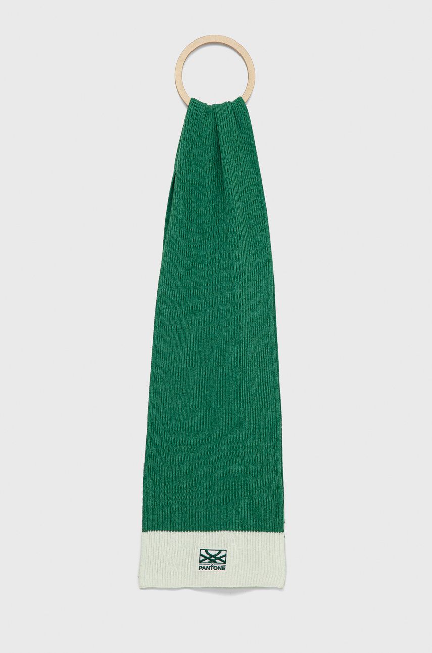 Šál s prímesou vlny United Colors of Benetton zelená farba, jednofarebný