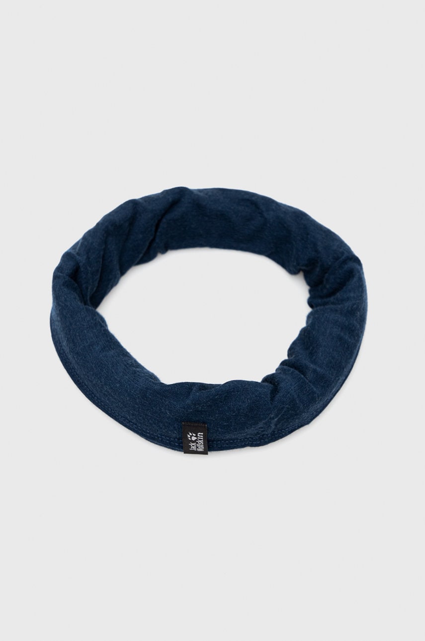 Jack wolfskin fular impletit culoarea albastru marin, neted