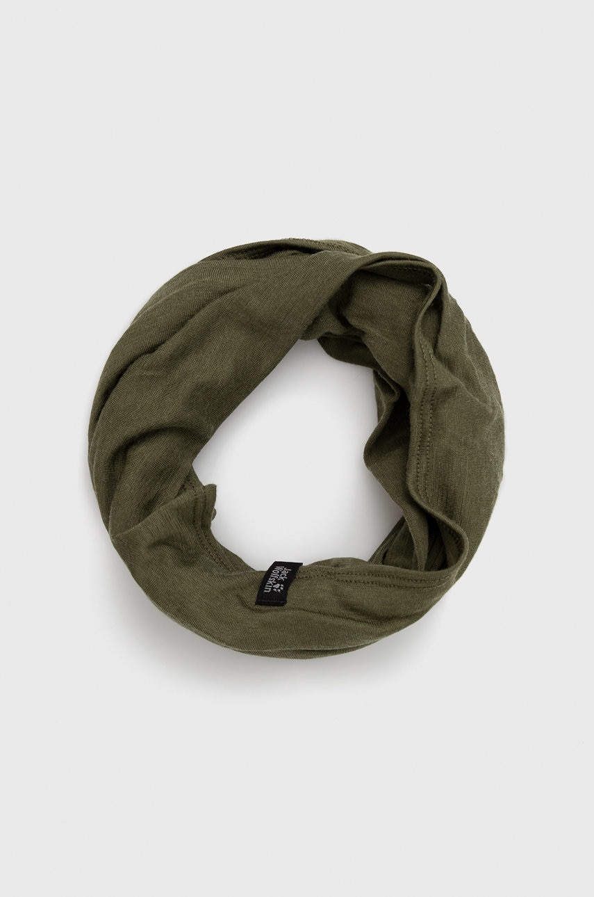 Jack wolfskin fular impletit culoarea verde, neted