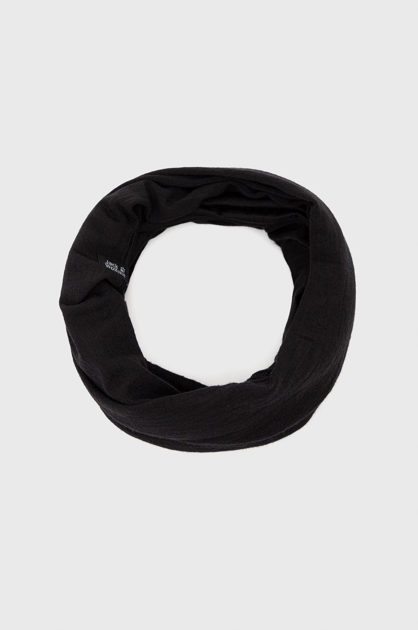 Jack wolfskin fular impletit culoarea negru, neted