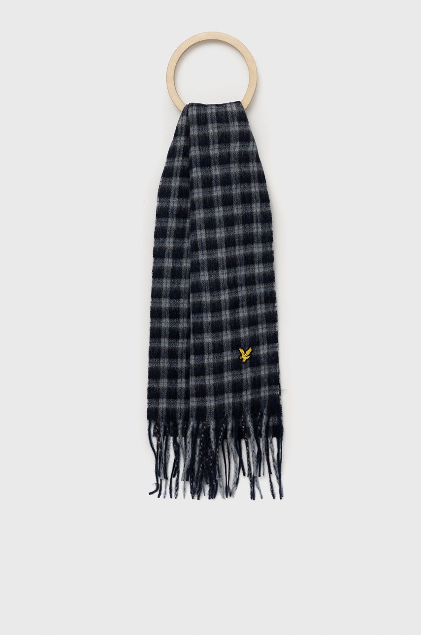 

Вълнен шал Lyle & Scott в тъмносиньо с десен, Тъмносин