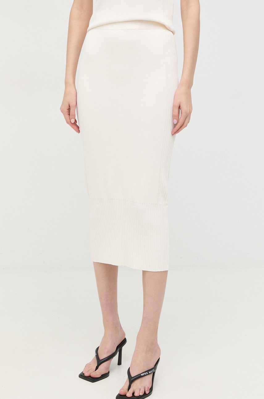 Armani Exchange fusta culoarea bej, midi, drept