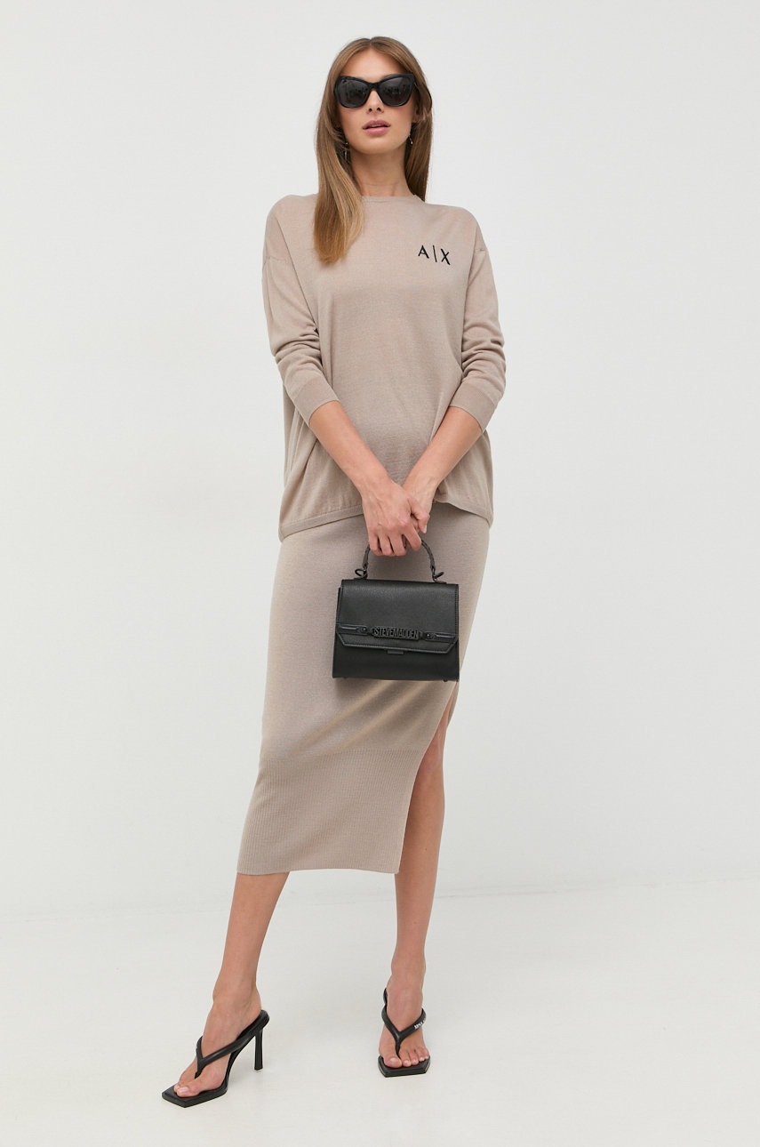 

Вовняна спідниця Armani Exchange колір бежевий maxi олівець