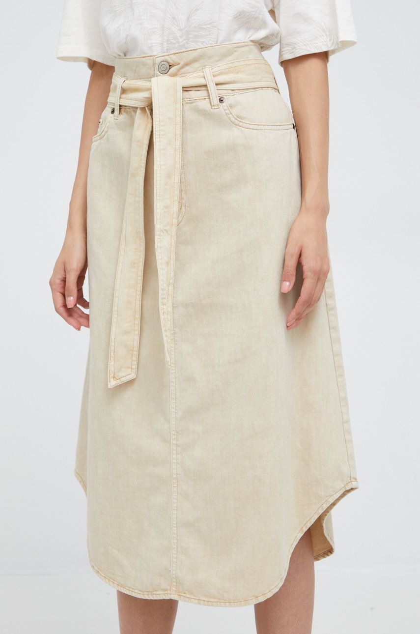 Lauren Ralph Lauren spódnica bawełniana kolor beżowy midi rozkloszowana