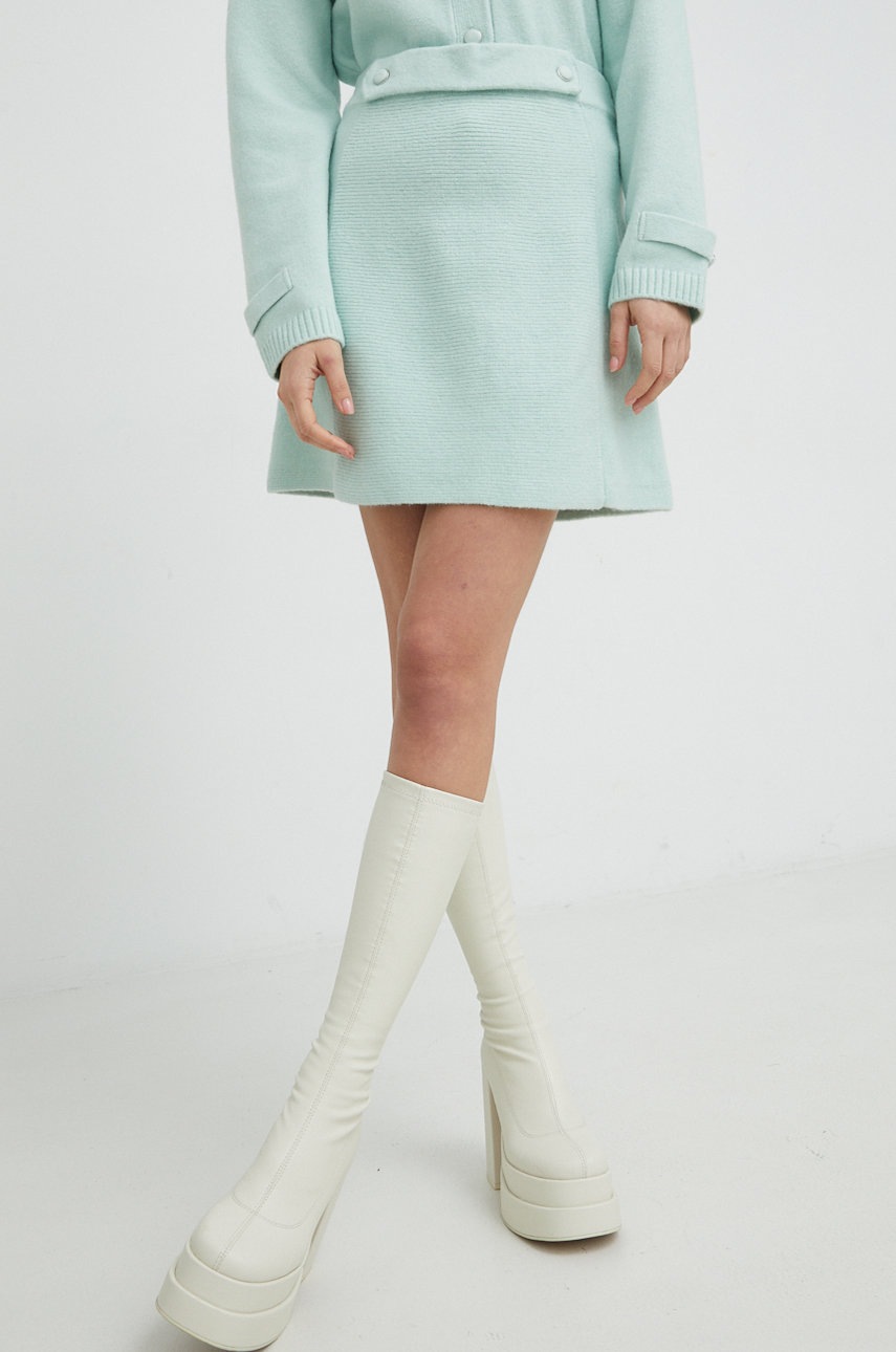 

Пола с вълна Twinset в тюркоазено къс модел със стандартна кройка, Тюркоазен