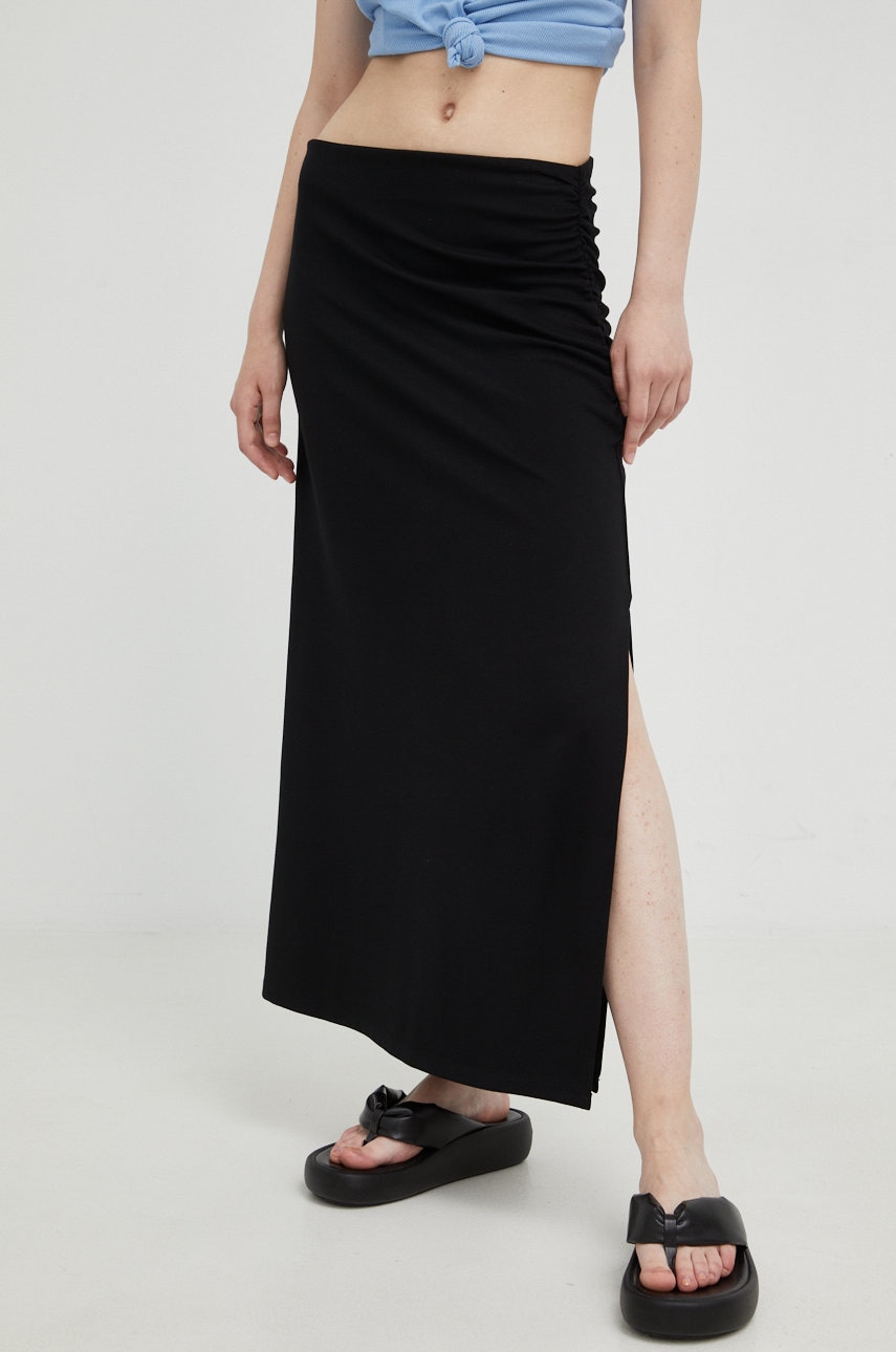 Gestuz fusta culoarea negru, maxi, drept
