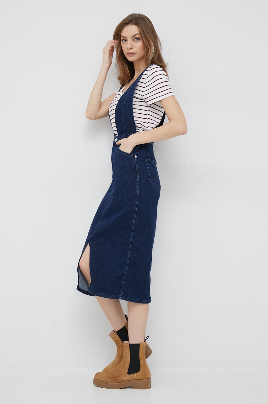 

Джинсовое платье Pepe Jeans Xenia цвет синий midi прямое