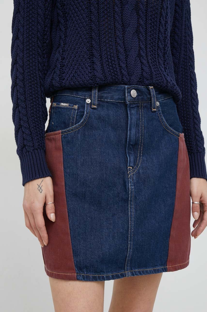 Pepe jeans fusta jeans rachel culoarea albastru marin, mini, drept