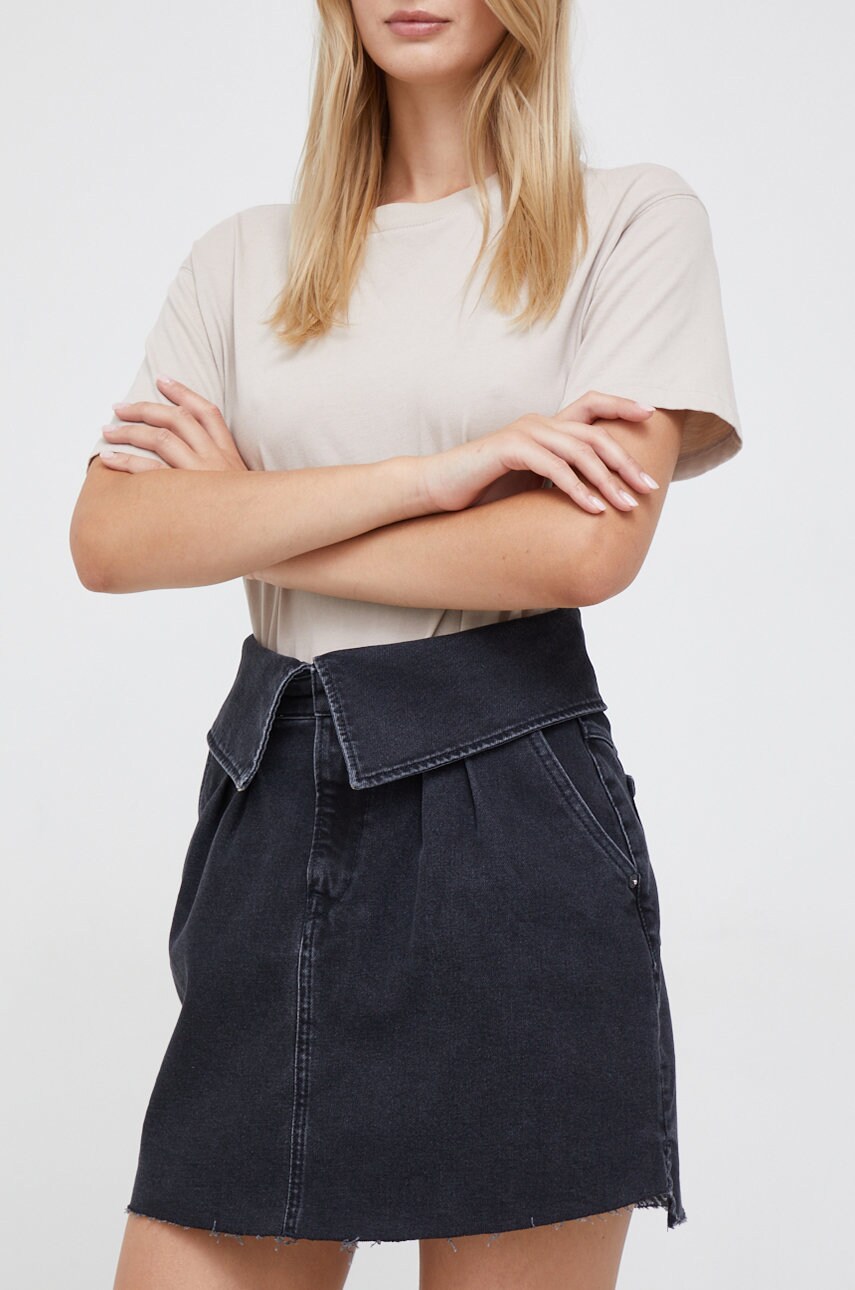 Pepe jeans fusta jeans culoarea negru, mini, drept