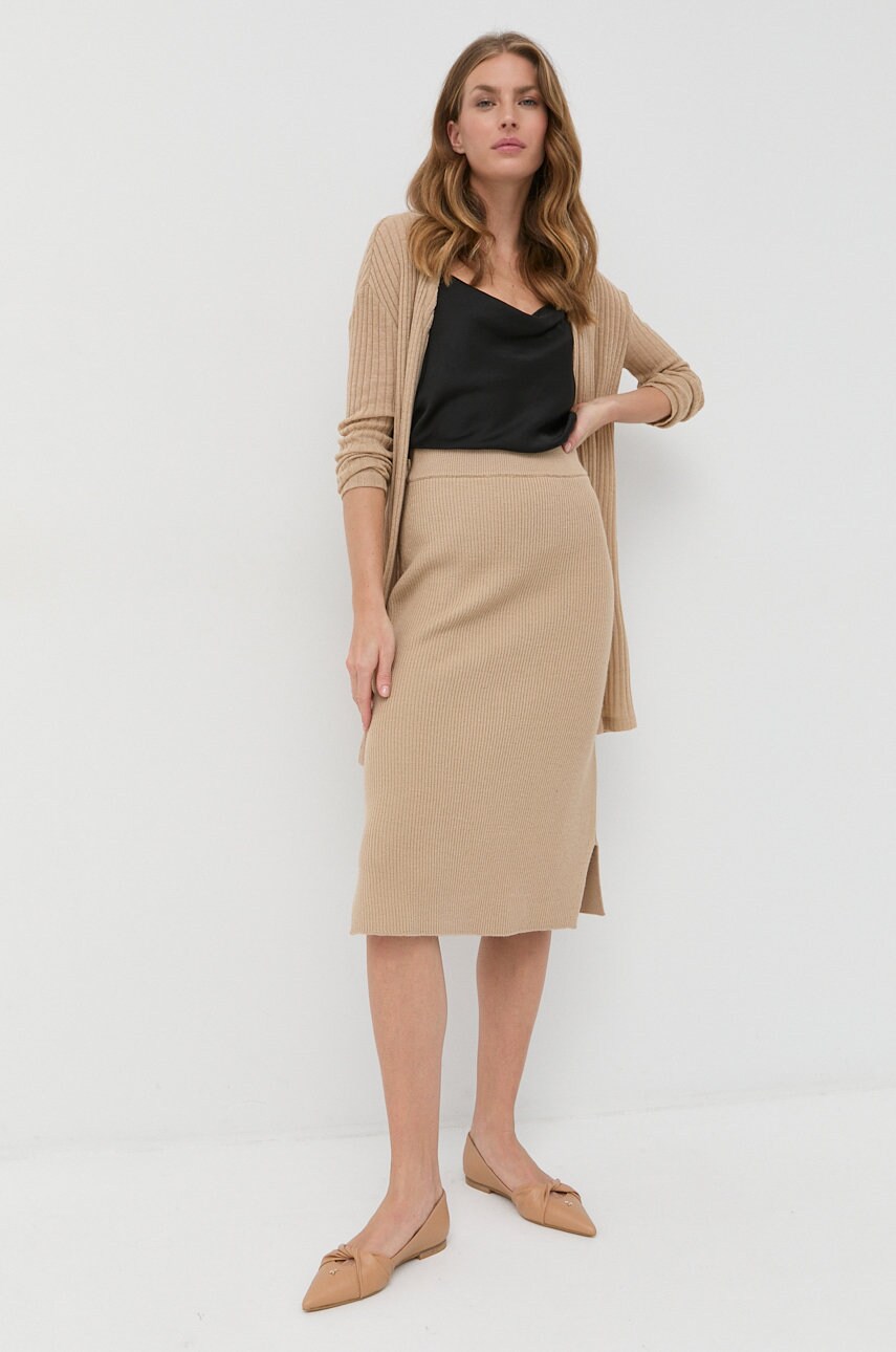 Max mara leisure fusta de lana culoarea bej, midi, evazati