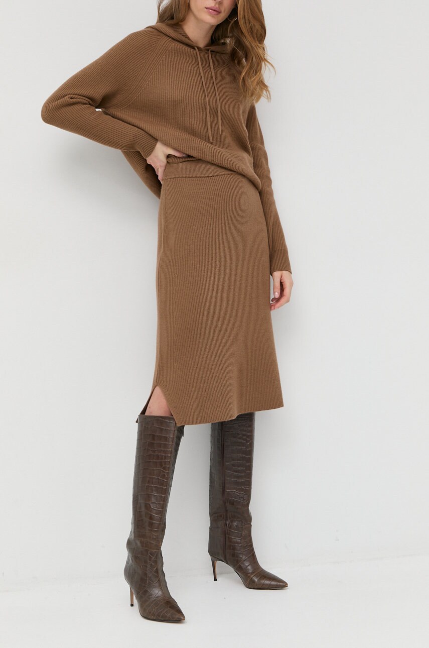 Max mara leisure fusta de lana culoarea maro, midi, evazati