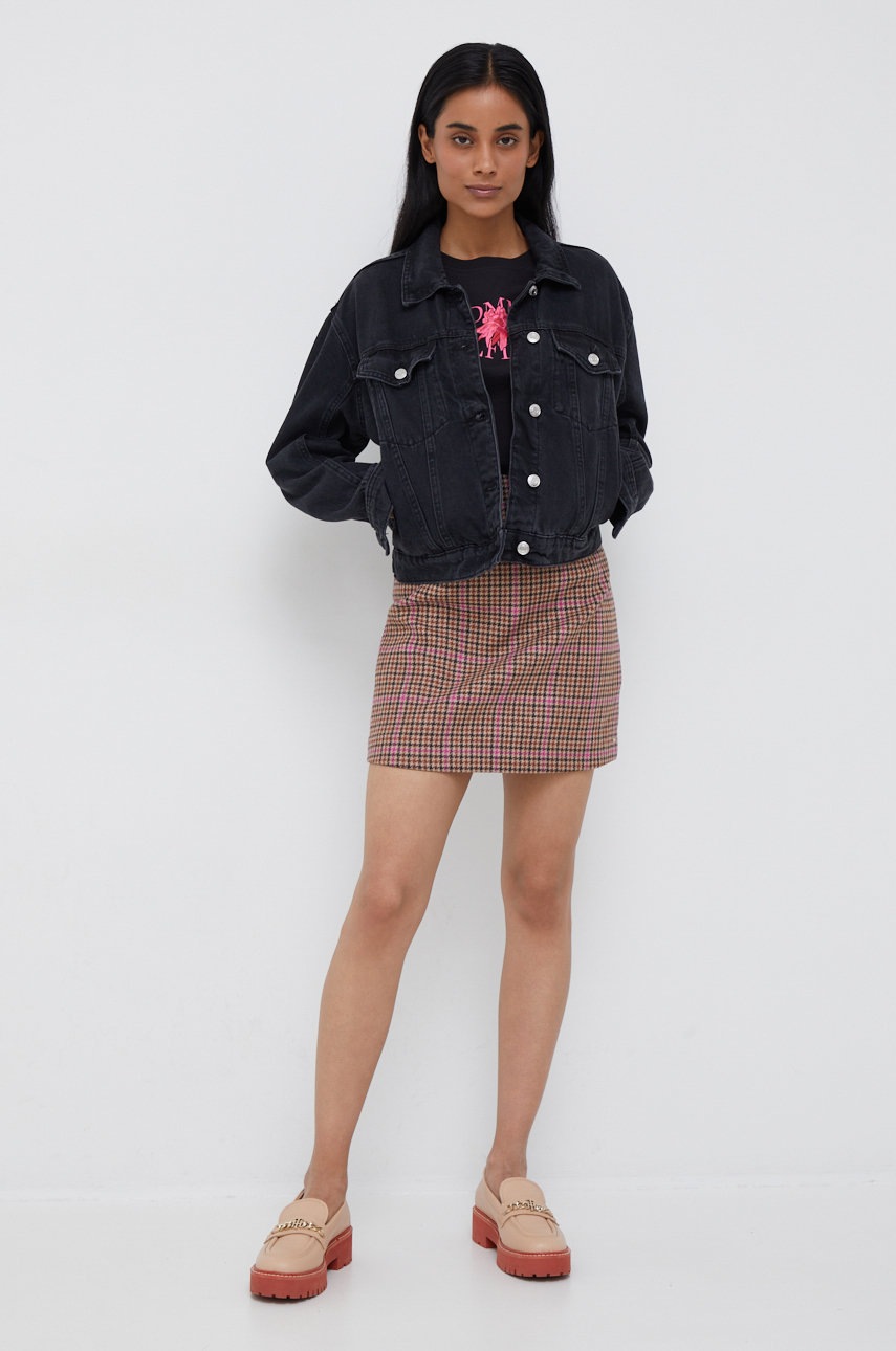 

Юбка с примесью шерсти Tommy Hilfiger цвет коричневый mini прямая