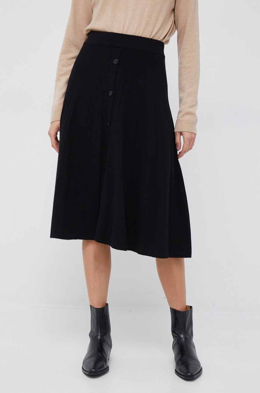 United colors of benetton fusta din amestec de lana culoarea negru, midi, evazati