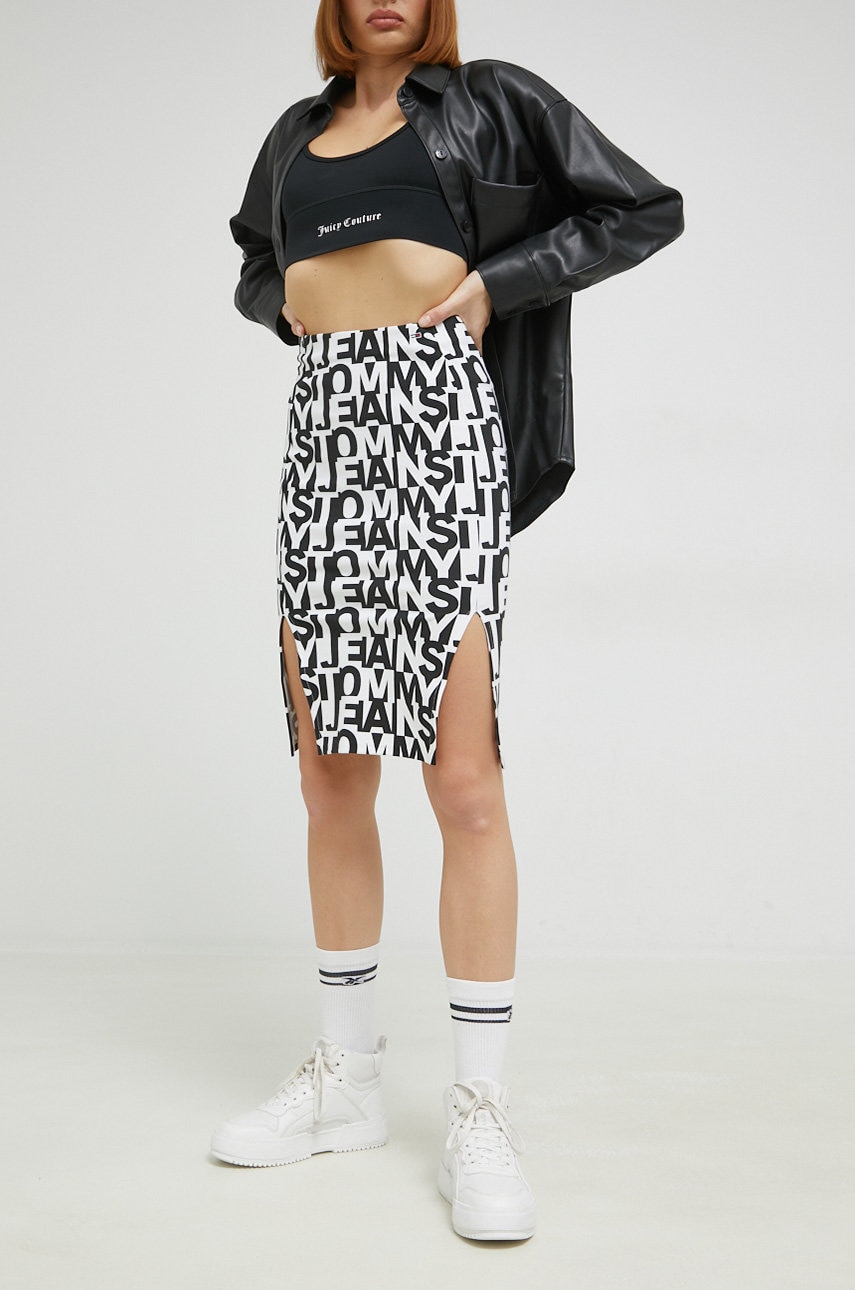 Tommy jeans fusta culoarea alb, midi, creion