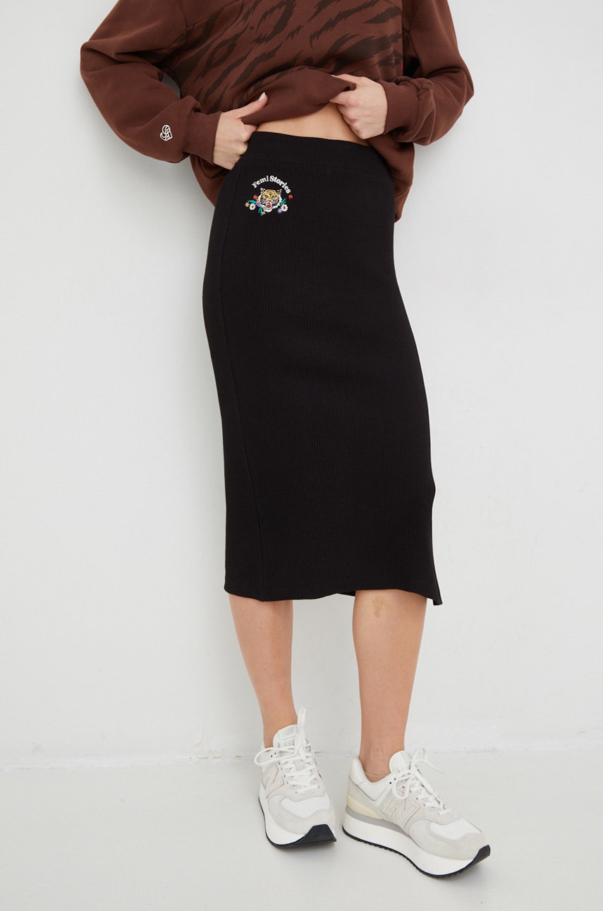 Femi stories fusta celin culoarea negru, midi, creion