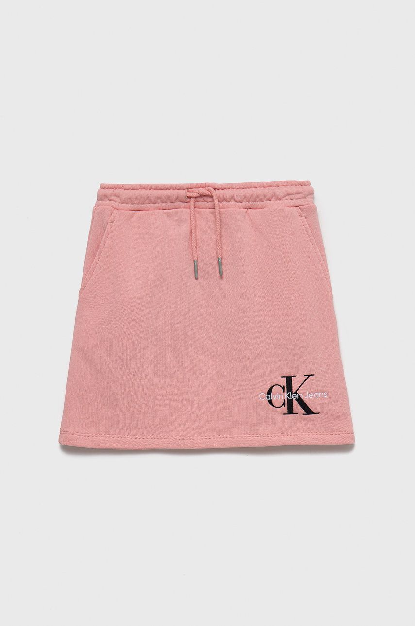 Dievčenská bavlnená sukňa Calvin Klein Jeans ružová farba, mini, rovný strih