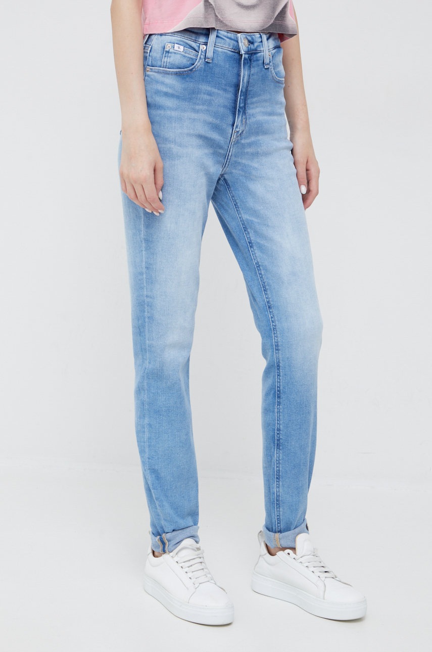 

Дънки Calvin Klein Jeans в с висока талия, Син