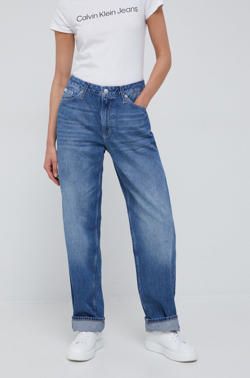 

Дънки Calvin Klein Jeans с висока талия, Син