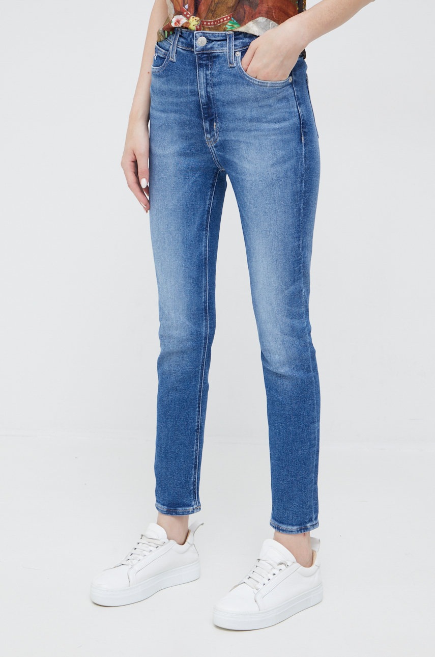

Дънки Calvin Klein Jeans в с висока талия, Син
