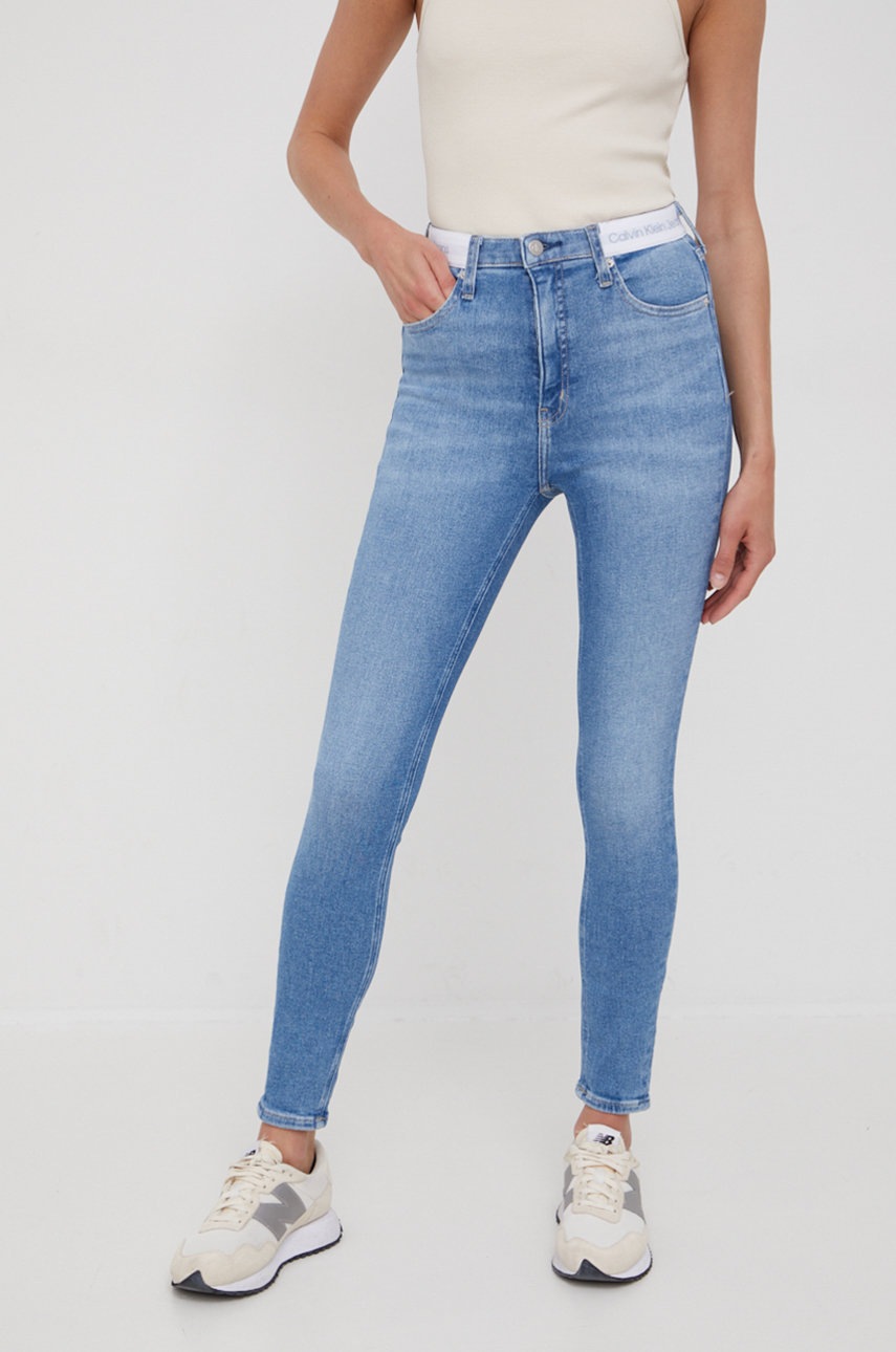 

Дънки Calvin Klein Jeans в с висока талия, Син