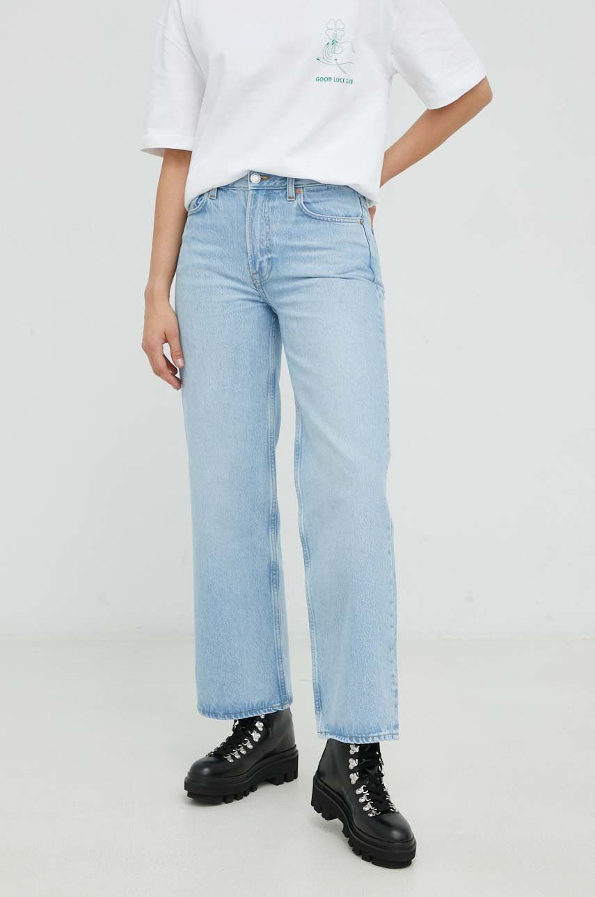 Džíny Samsoe Samsoe Riley Jeans dámské, high waist - modrá -  Podšívka: 100% Bavlna