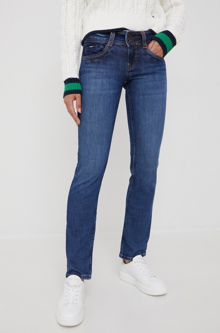 Džíny Pepe Jeans dámské, medium waist - námořnická modř -  Hlavní materiál: 99% Bavlna