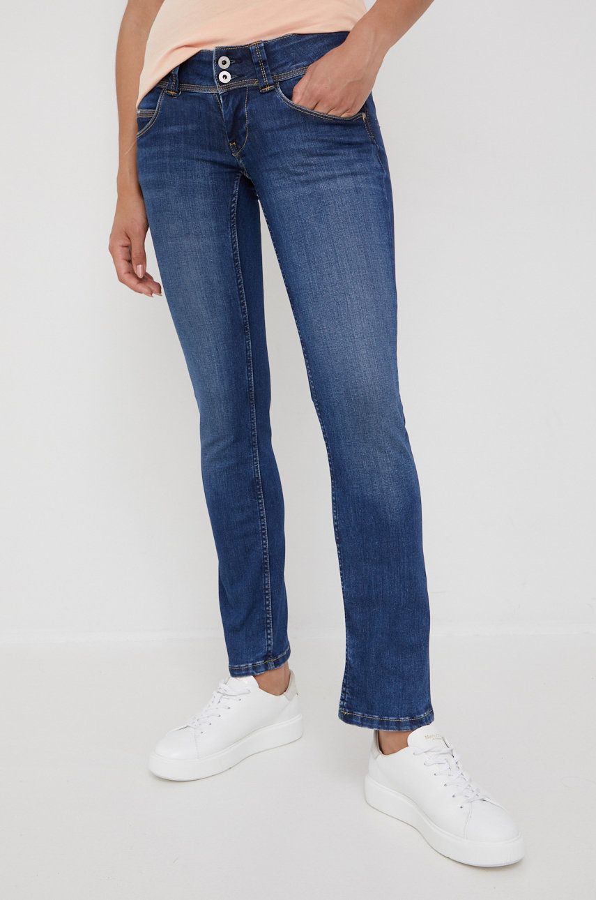 Džíny Pepe Jeans dámské, low waist - námořnická modř -  Hlavní materiál: 82% Bavlna