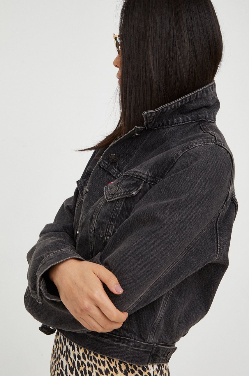 Levi's kurtka jeansowa TRUCKER damska kolor czarny przejściowa