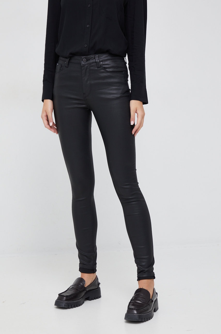 Pepe Jeans Pantaloni Femei, Culoarea Negru, Mulata, High Waist