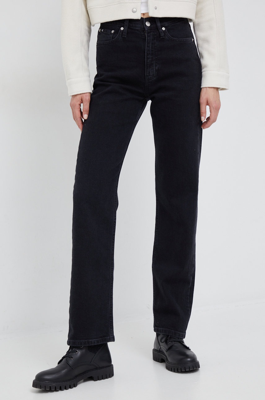 

Дънки Calvin Klein Jeans в с висока талия, Черен