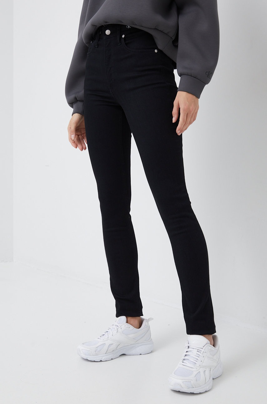 

Дънки Calvin Klein Jeans с висока талия, Черен