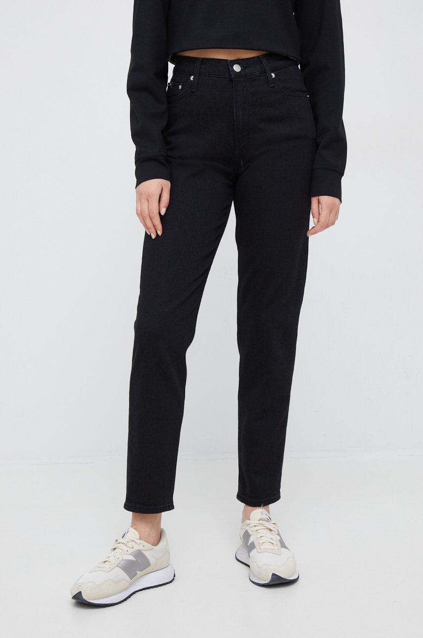 

Дънки Calvin Klein Jeans с висока талия, Черен